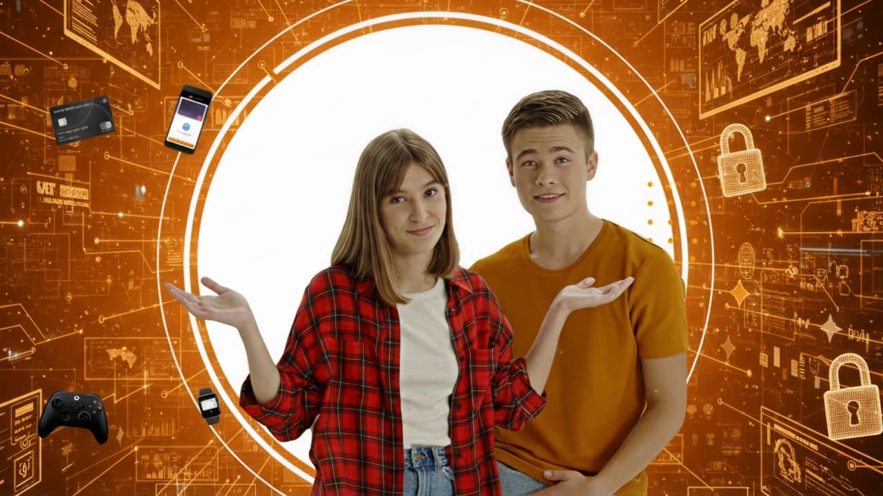 підлітки знизують плечами жестикулюючи помаранчевий фон