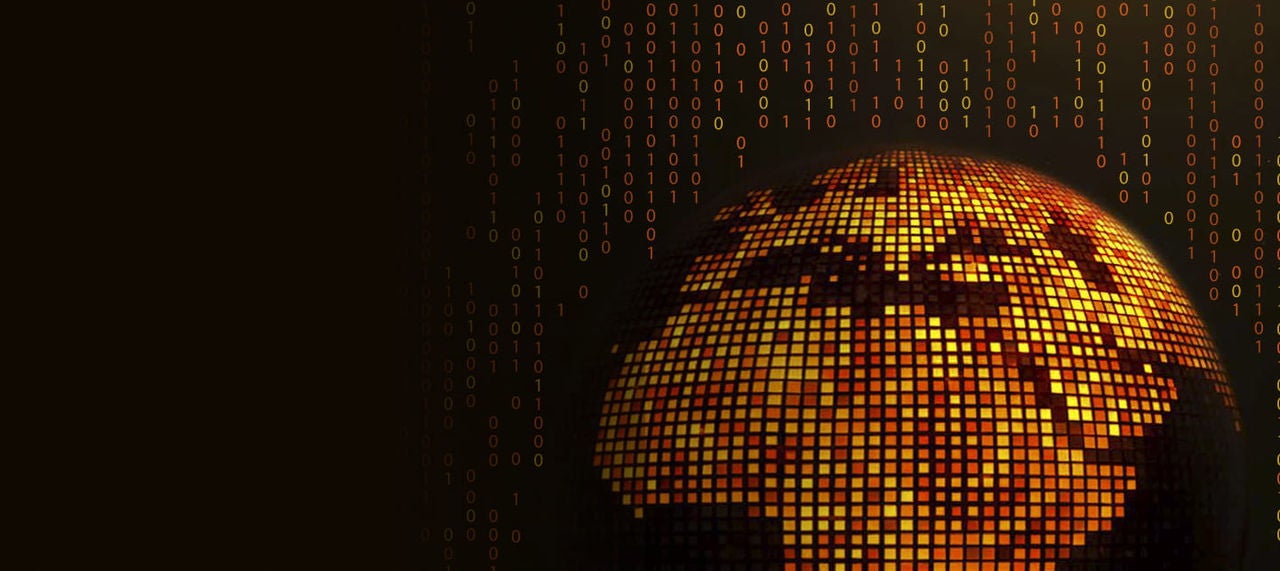 glowing digital globe with binary