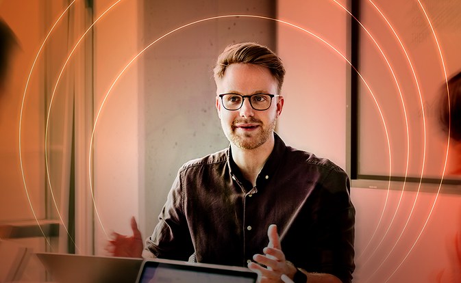 A man is giving presentation
