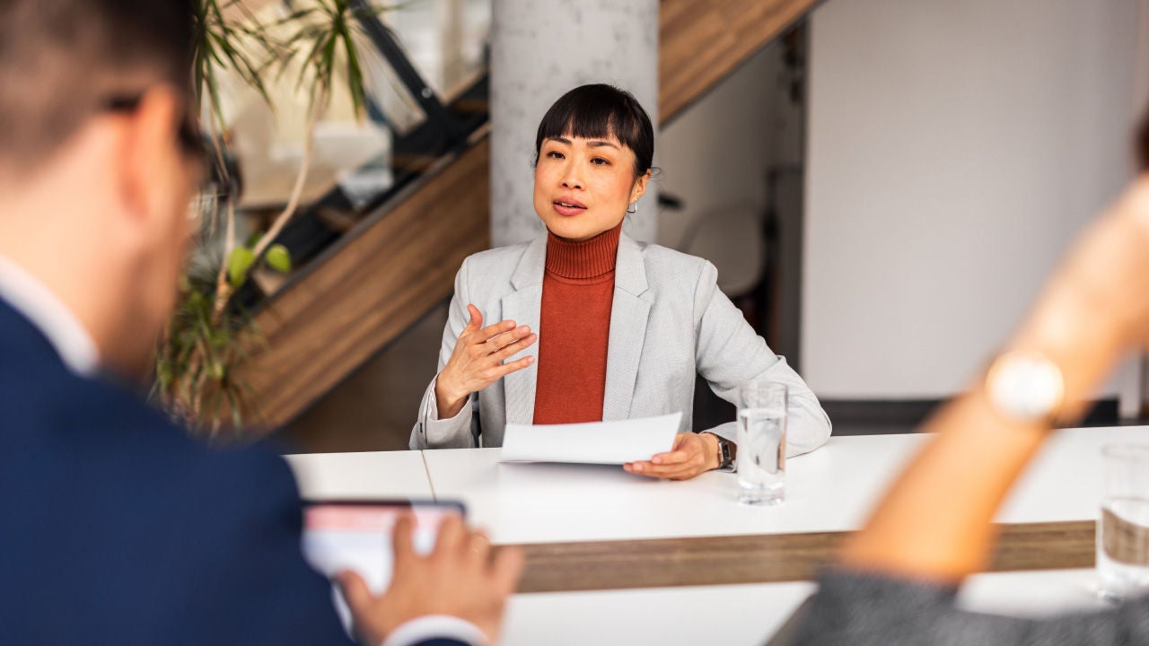 Woman speaking during a meeting