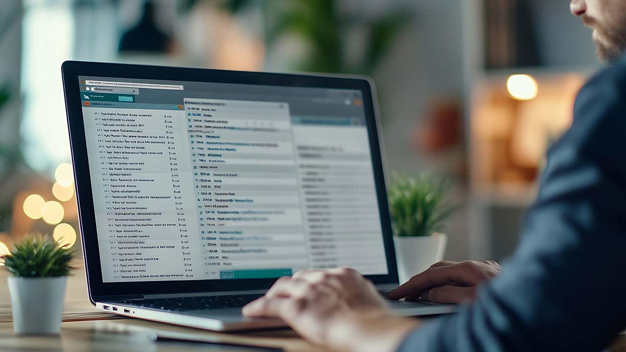 An email inbox on a laptop screen.