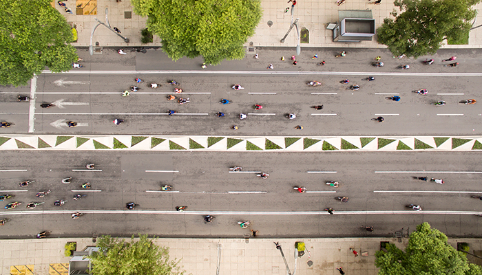 Birds eye view of a busy street