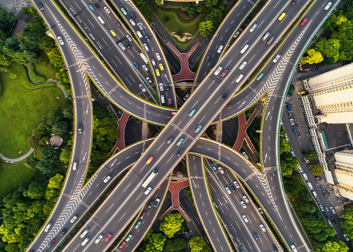 Birds eye view of an intricate highway