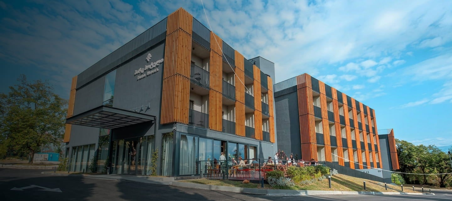 modern hotel with wooden slats