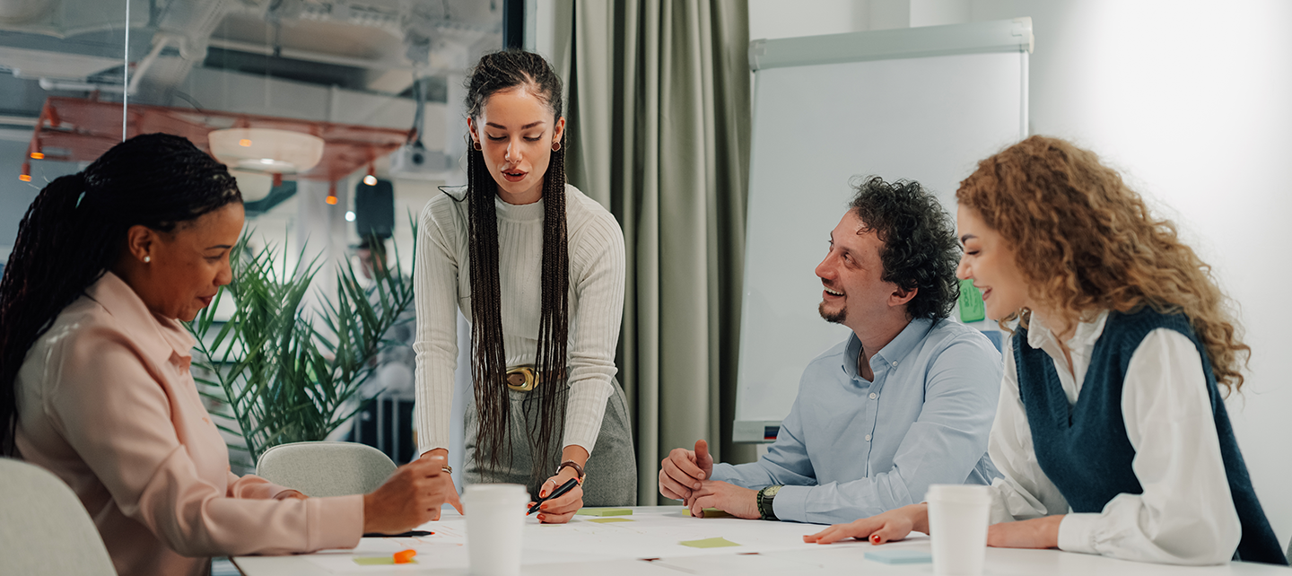 Diverse group of coworkers brain storming