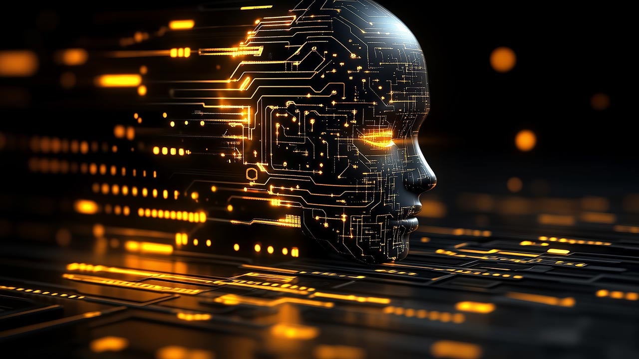 AI circuit board face illustration.