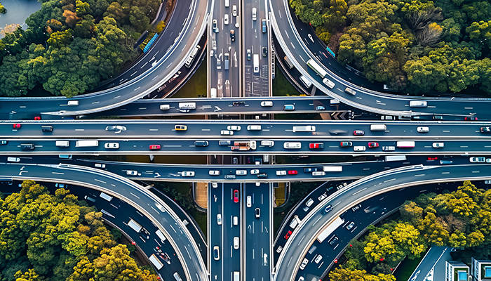 Birds eye view of an intricate highway