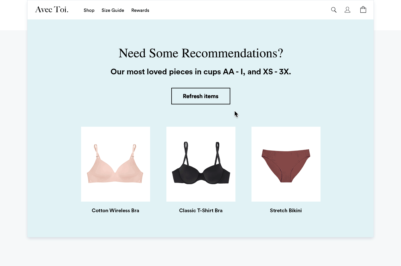 Example of gamification with product recommendations