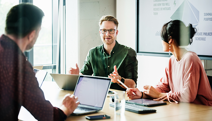 Team brainstorming together