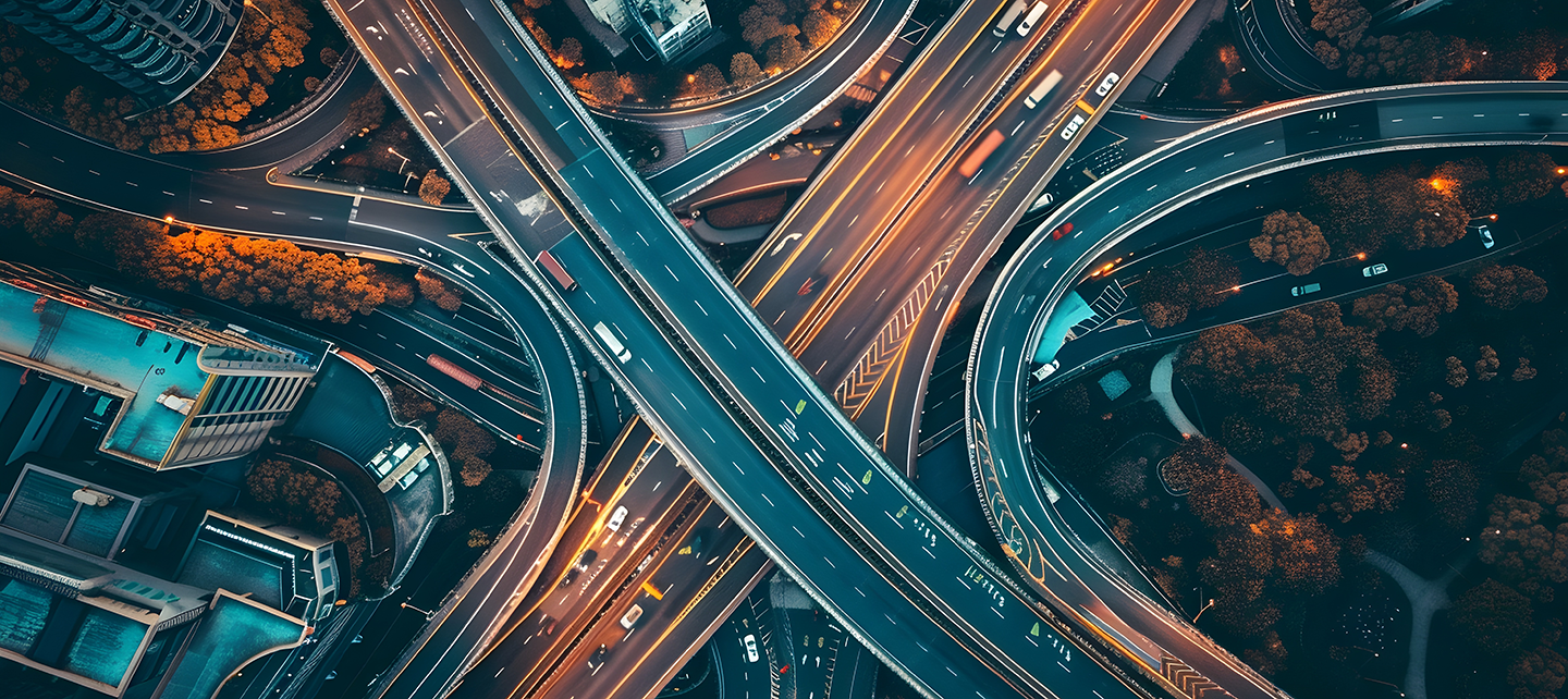 Birdseye view of a complex highway