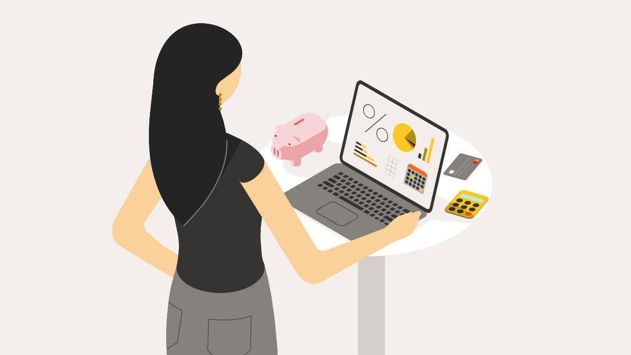 ノートパソコンで作業している女性のイラスト