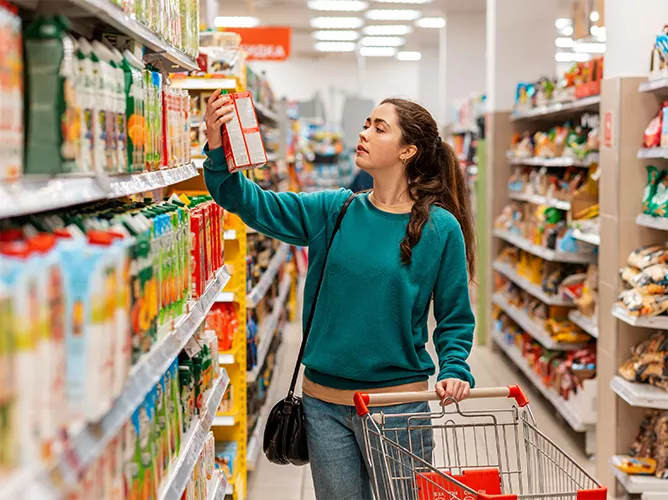 Woman at store aisle selecting products
