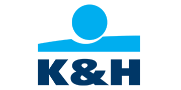 K&H Bank logó kék színben, stilizált emberalak motívummal fekete háttéren.