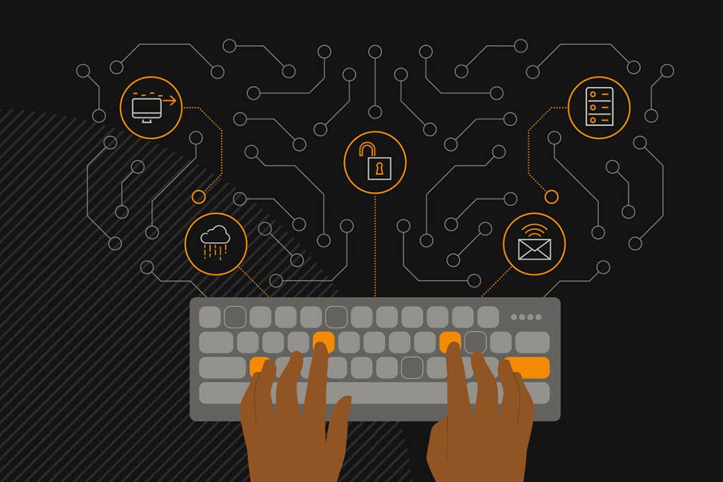 Hands typing on a keyboard illustration