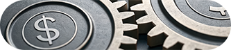 Interlocking gears featuring a dollar sign.