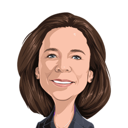 Money 20/20 style cartoon headshot of Ana Lucia Magliano, EVP, Services, Latin America & Caribbean  
