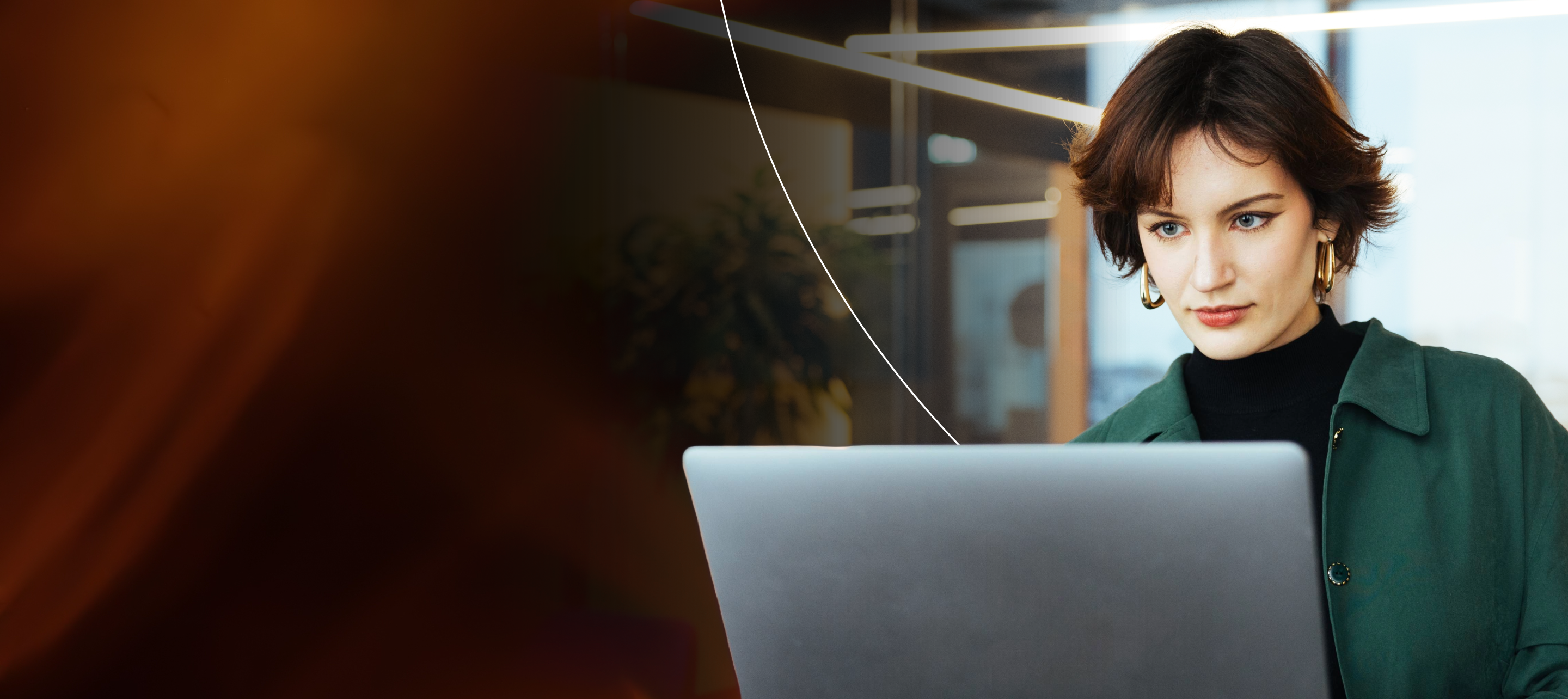Woman on computer locked into her work