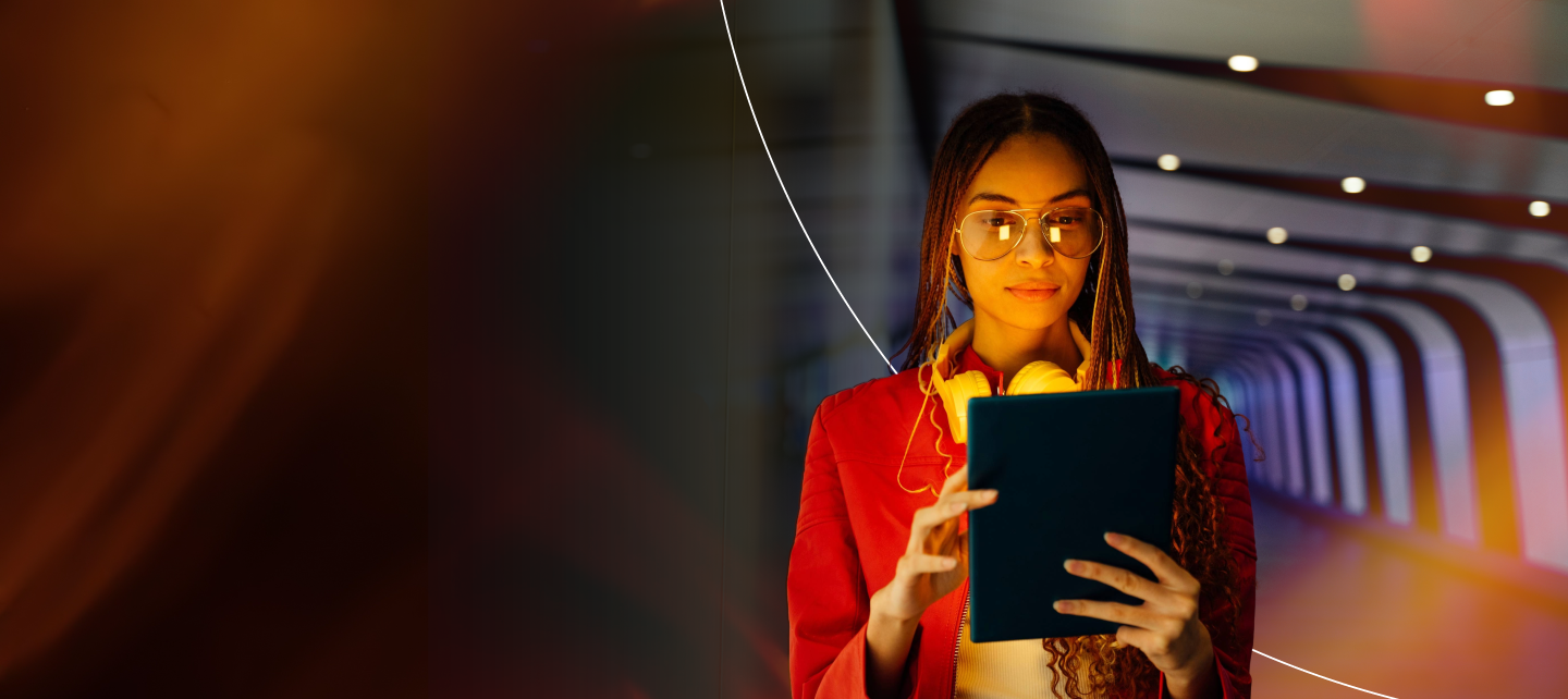Woman reviewing data on her tablet
