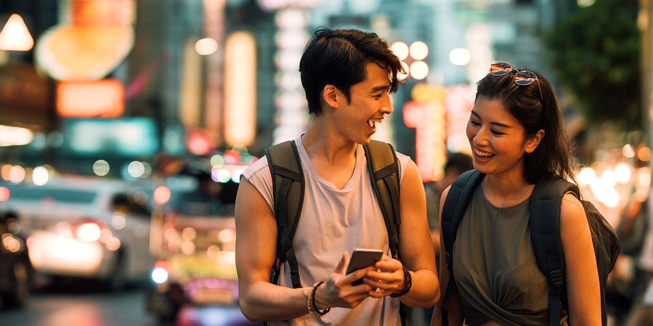 Young asian couple smiling