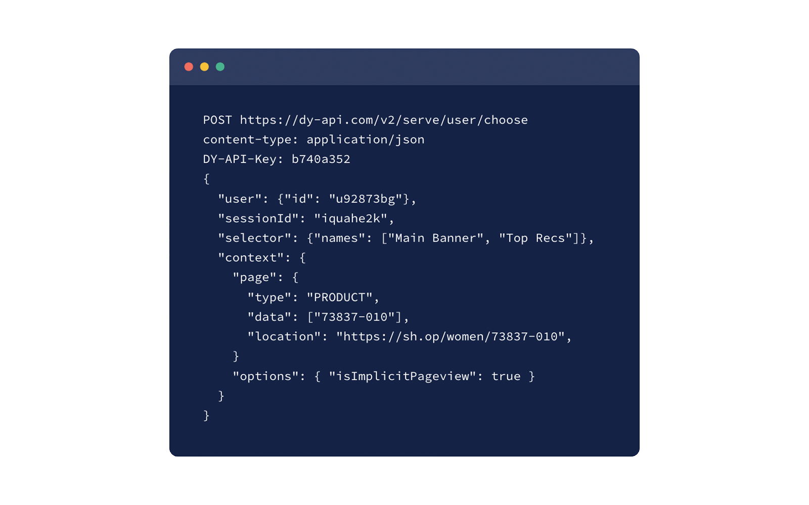 Example of API code