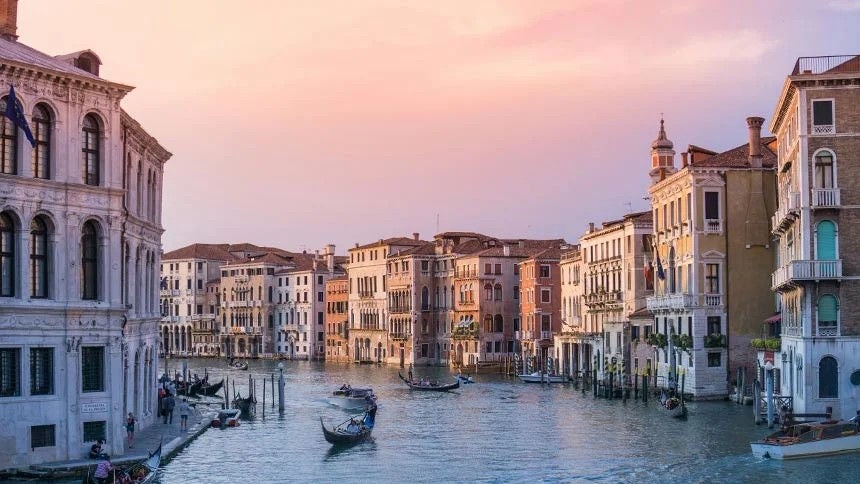 Sunset on European canal.