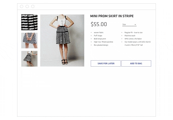Image showing recommended products on a skirt product page. 