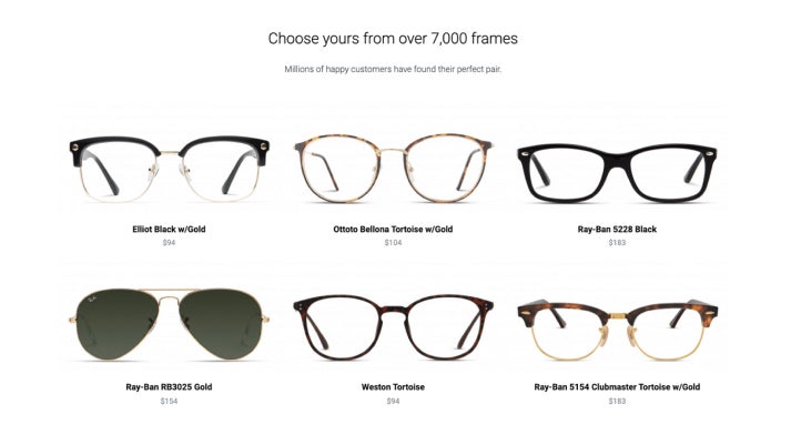 six pairs of priced glasses frames