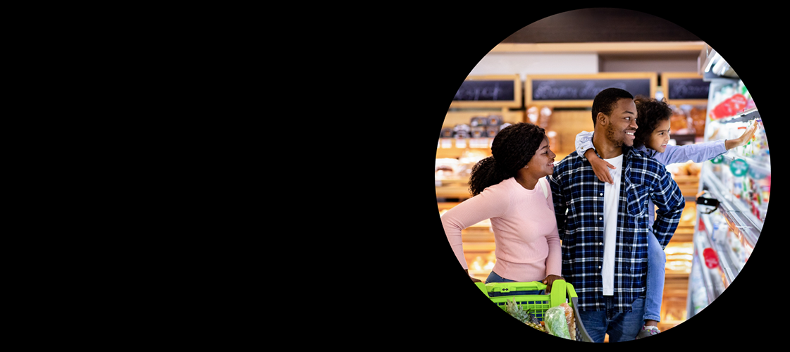 Family at the grocery store shopping