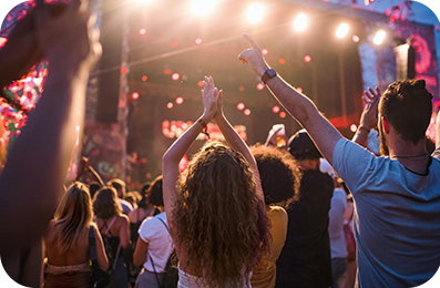Friends at a live music concert.