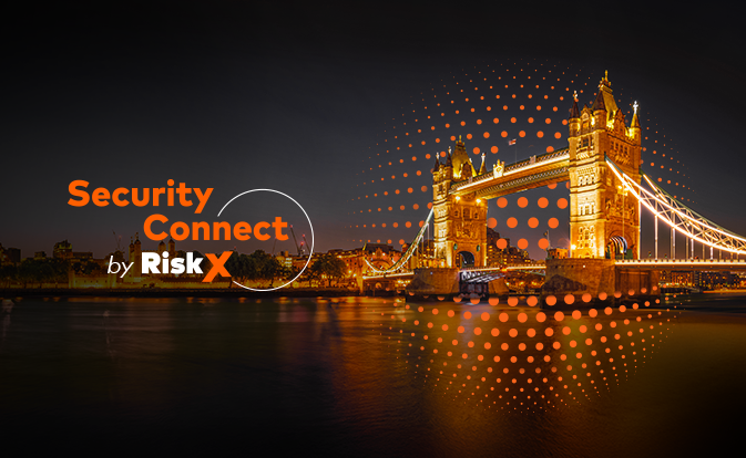 London skyline with RiskX Security Connect overlay