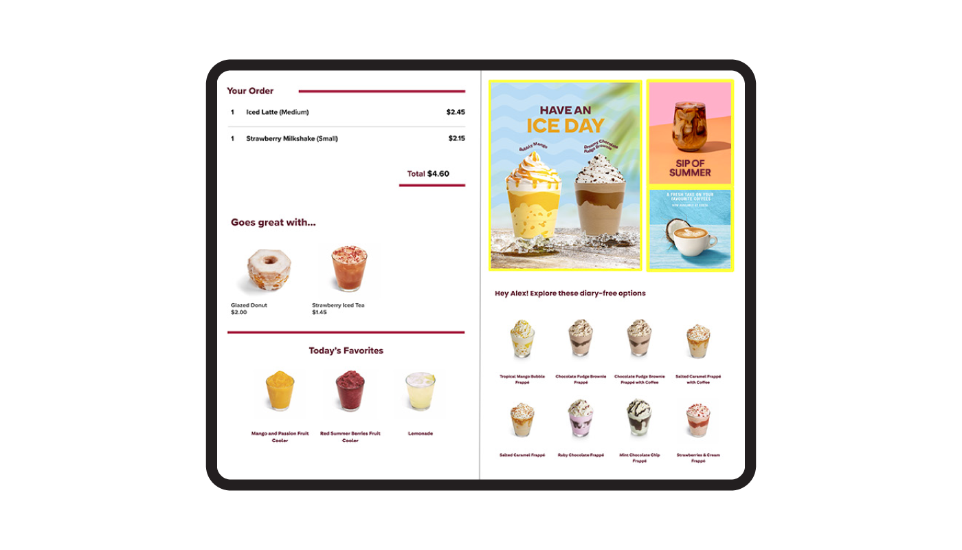Tablet view of a restaurant menu