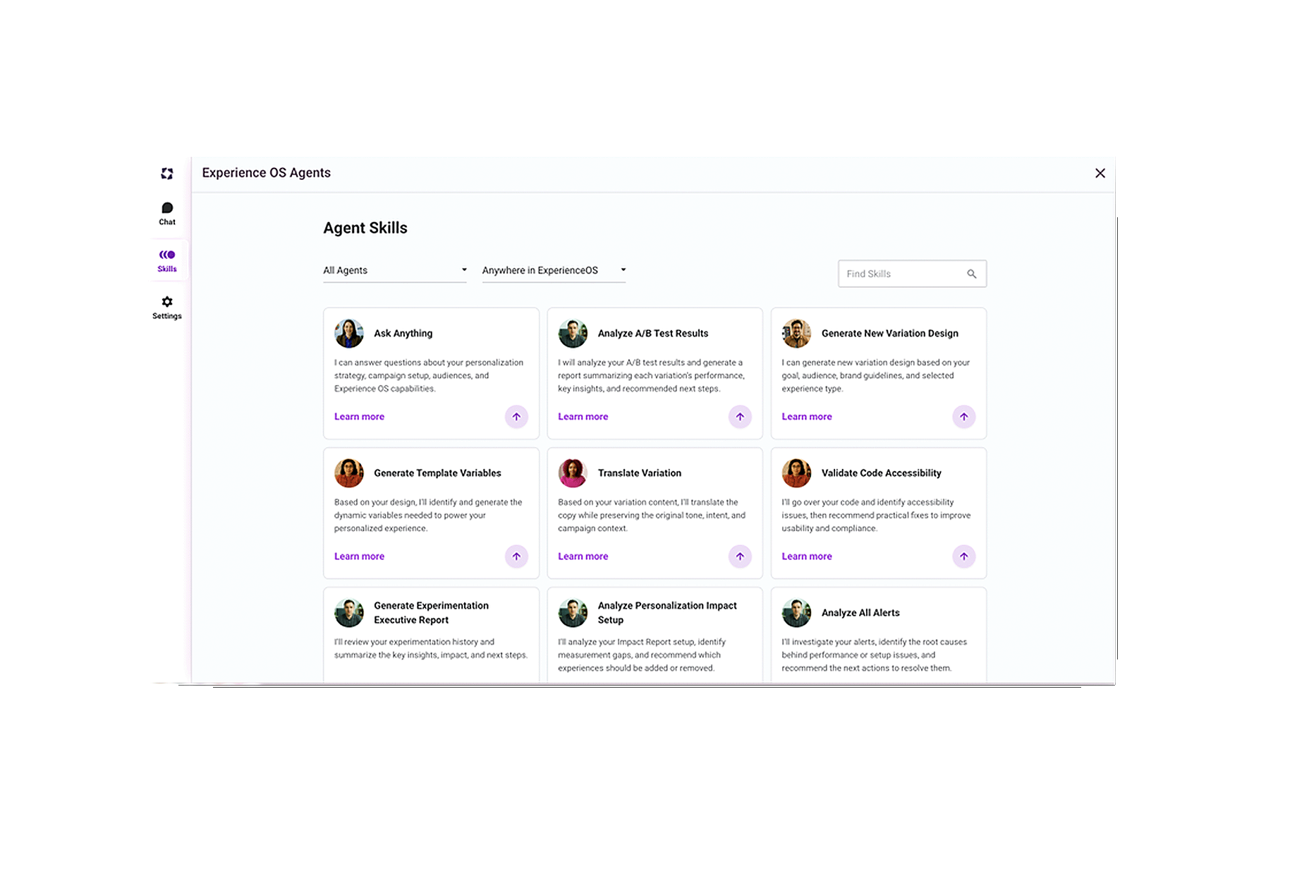 Screenshot of Experience OS Agents dashboard