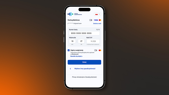 Krok 2 - Podaj dane karty i zaznacz opcję „Zapisz kartę”.