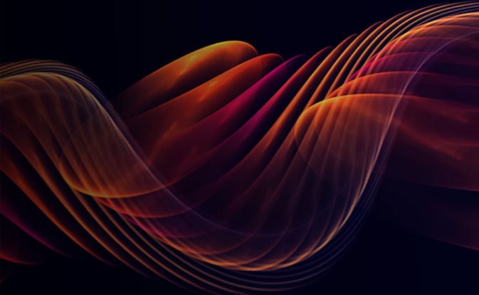 Abstract background featuring flowing waves in vibrant shades of orange and red.