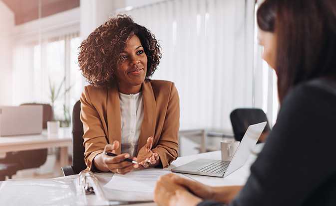Young woman doing job interview.