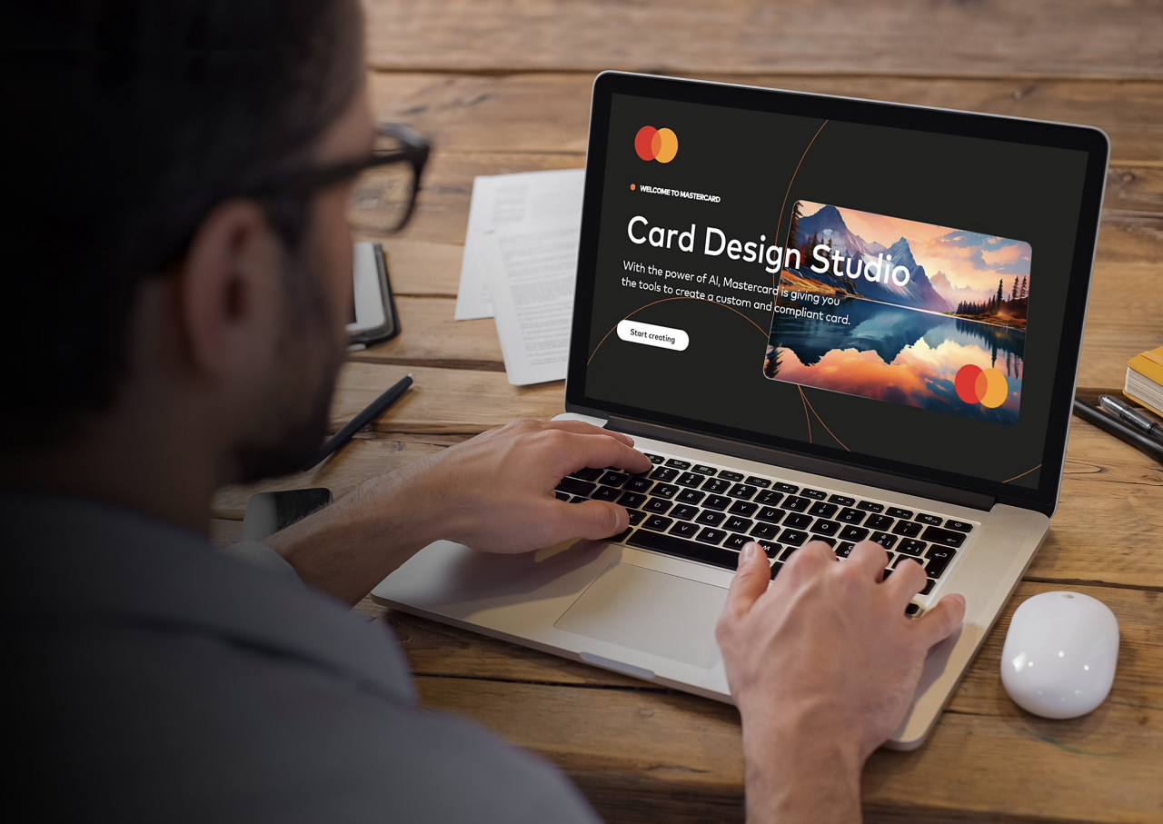 Man using card design generator.