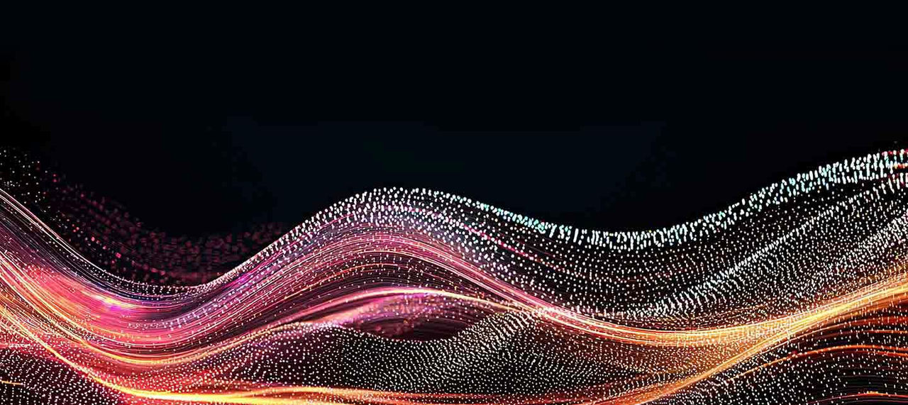 Onda de luz abstracta en tonos suaves, creando un fondo fluido y dinámico con una sensación de movimiento y energía.