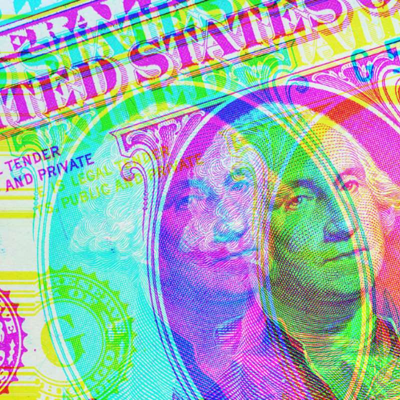 Eine Dollarnote mit einem mehrfarbigen Filter