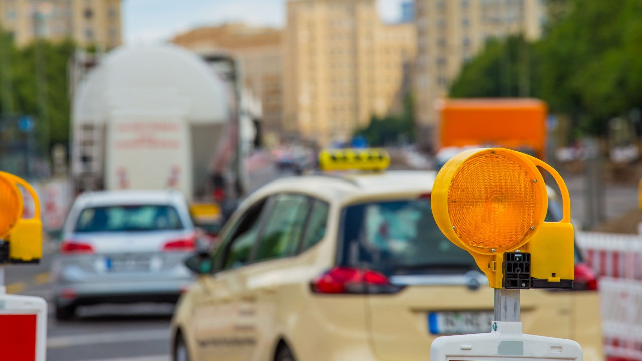 Cars navigating a work zone in Germany. 