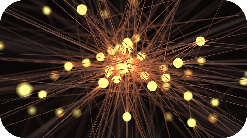 Un arrangement vibrant de clairs et de points illuminés sur un fond noir, évoquant une sensation de profondeur et d'espace.