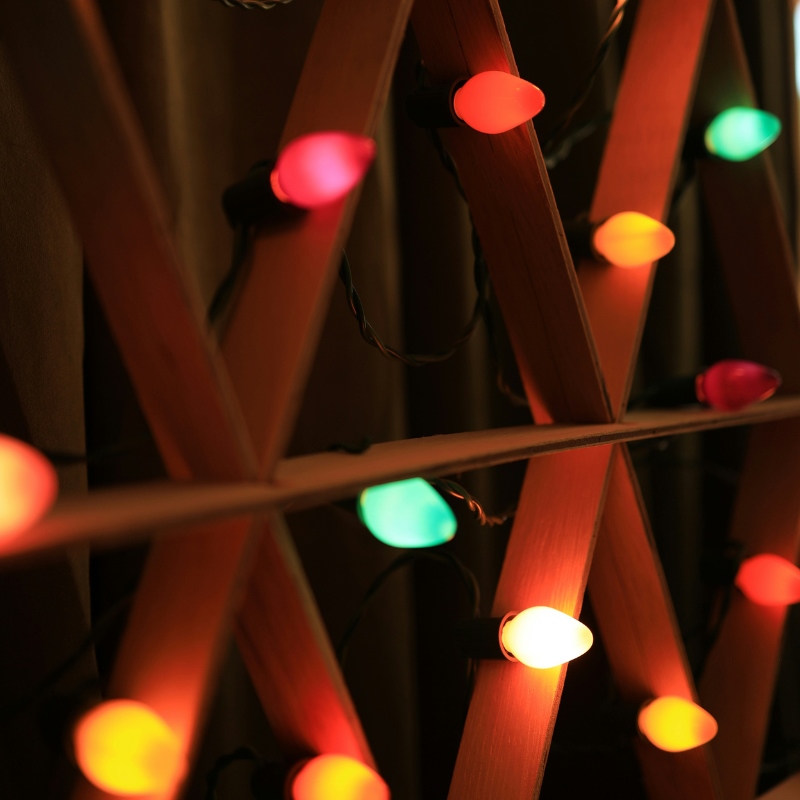 Vintage Christmas lights on a wall