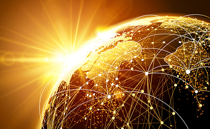 Globe with glowing lines representing network security.