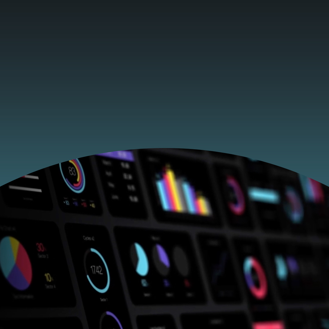 Multicolored graphs and charts on a dark screen.