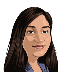 Money 20/20 style cartoon headshot of Ranjita Iyer, Executive Vice President, Services, North America