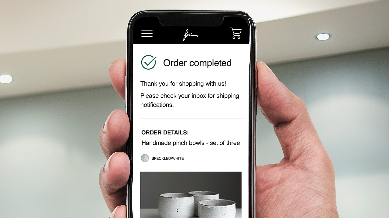 Écran de confirmation de commande après validation sur un site de commerce électronique.