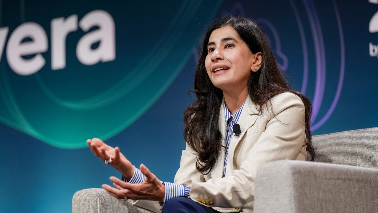 Seema Chibber on stage at Money 2020. 