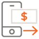 Icon depicting money being sent by mobile phone.