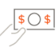 Icon depicting a hand holding a banknote.