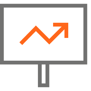 Icon of a screen with a trend line pointing up