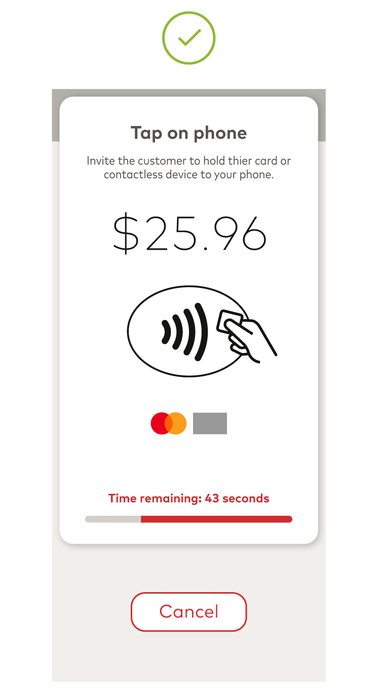 Example of compliant Tap on phone pre-payment screen